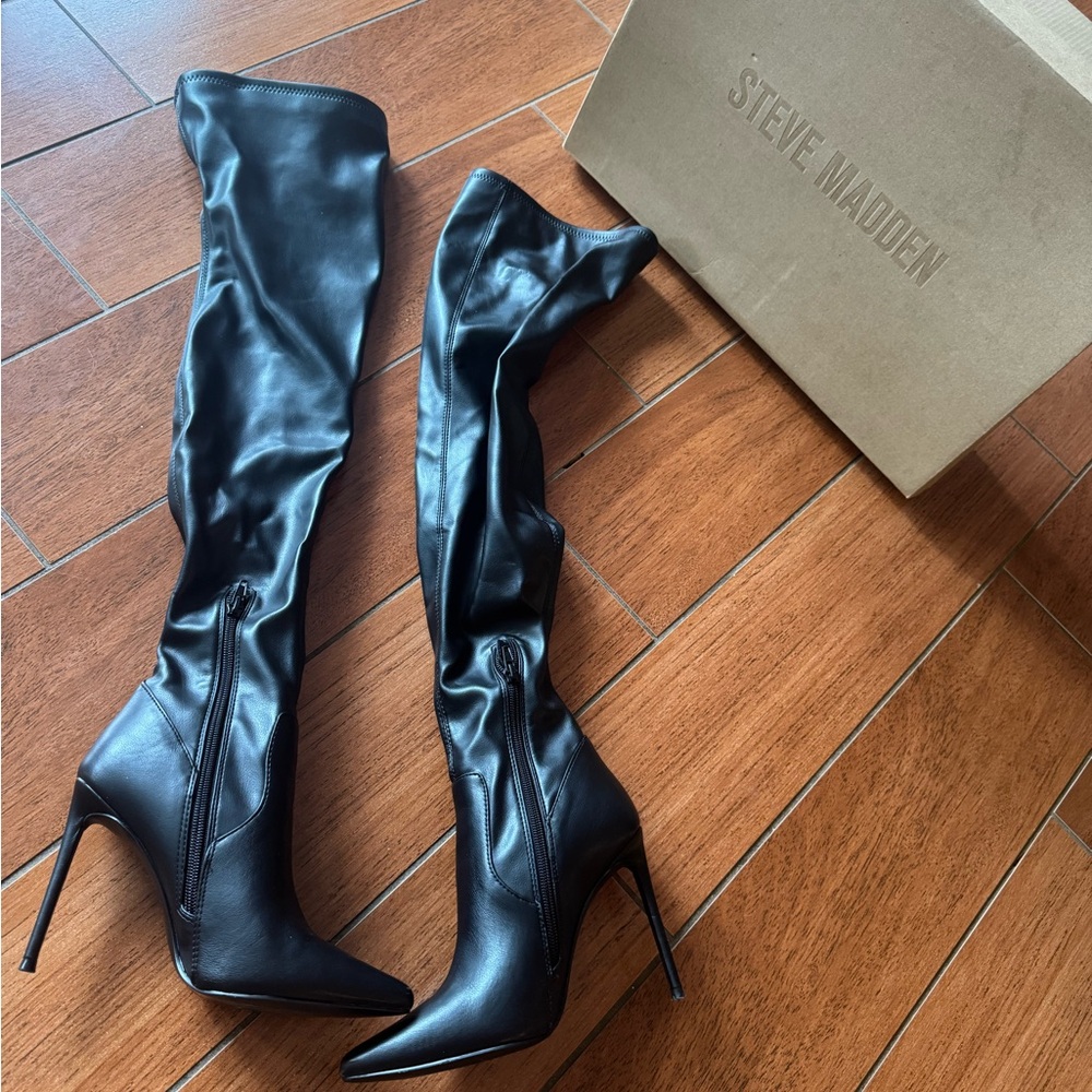 Steve Madden Black Over-the-Knee Boots with Stiletto Heel
